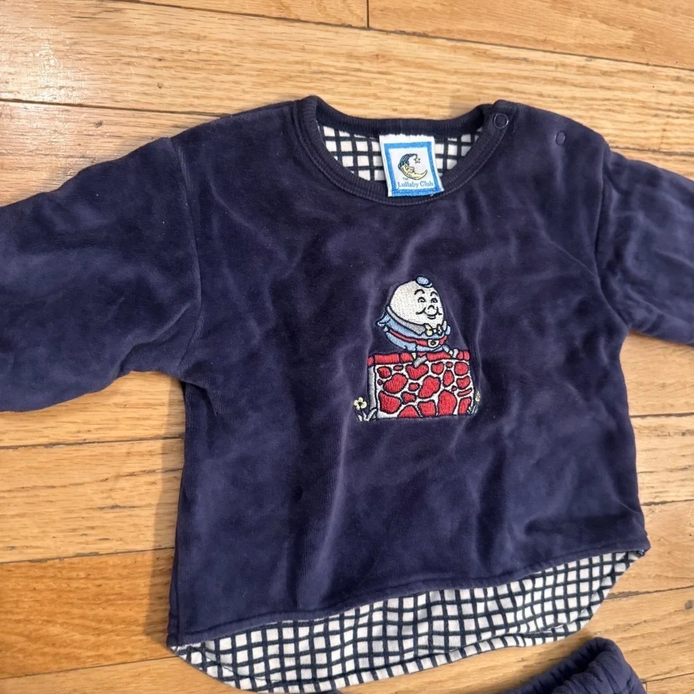 Vintage Lullaby Club Navy‎ Velour Humpty Dumpty Set 3/6M Infant Top Pants Blue
